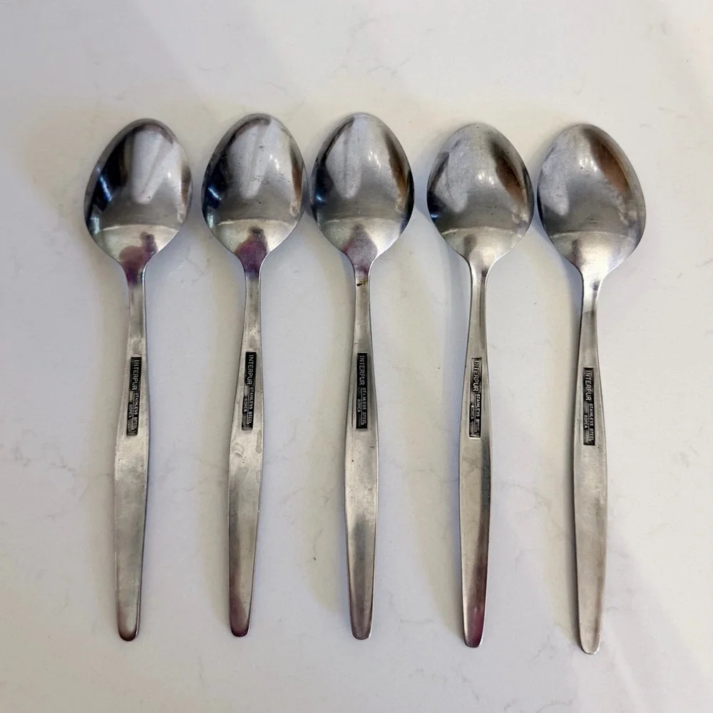 Vintage Interpur Stainless Steel Spoons –Set of 5 | Mid-Century Modern Flatware